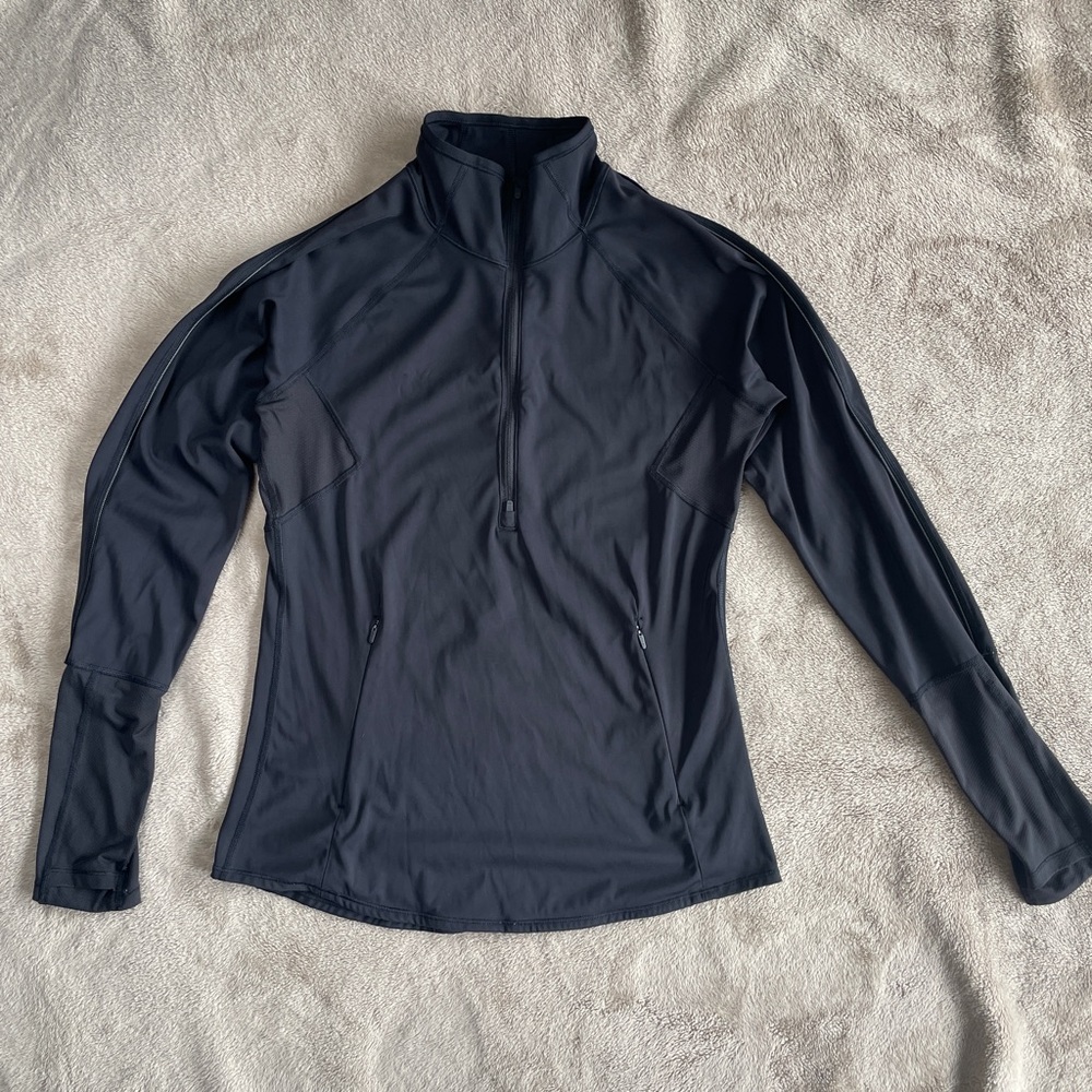 Athleta Black Quarter-Zip Long Sleeve running performance Top
